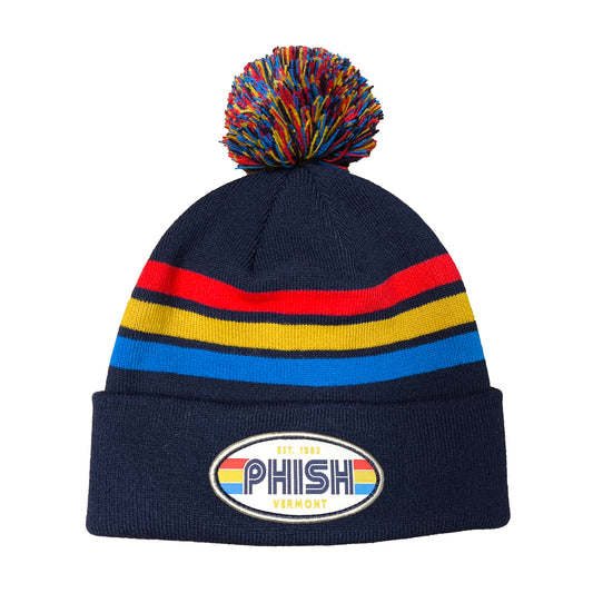 Retro Highway Striper Knit Pom Winter Hat