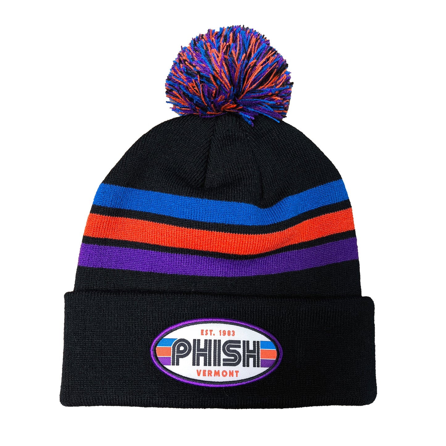 Retro Highway Striper Knit Pom Winter Hat