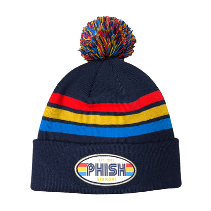 Retro Highway Striper Knit Pom Winter Hat