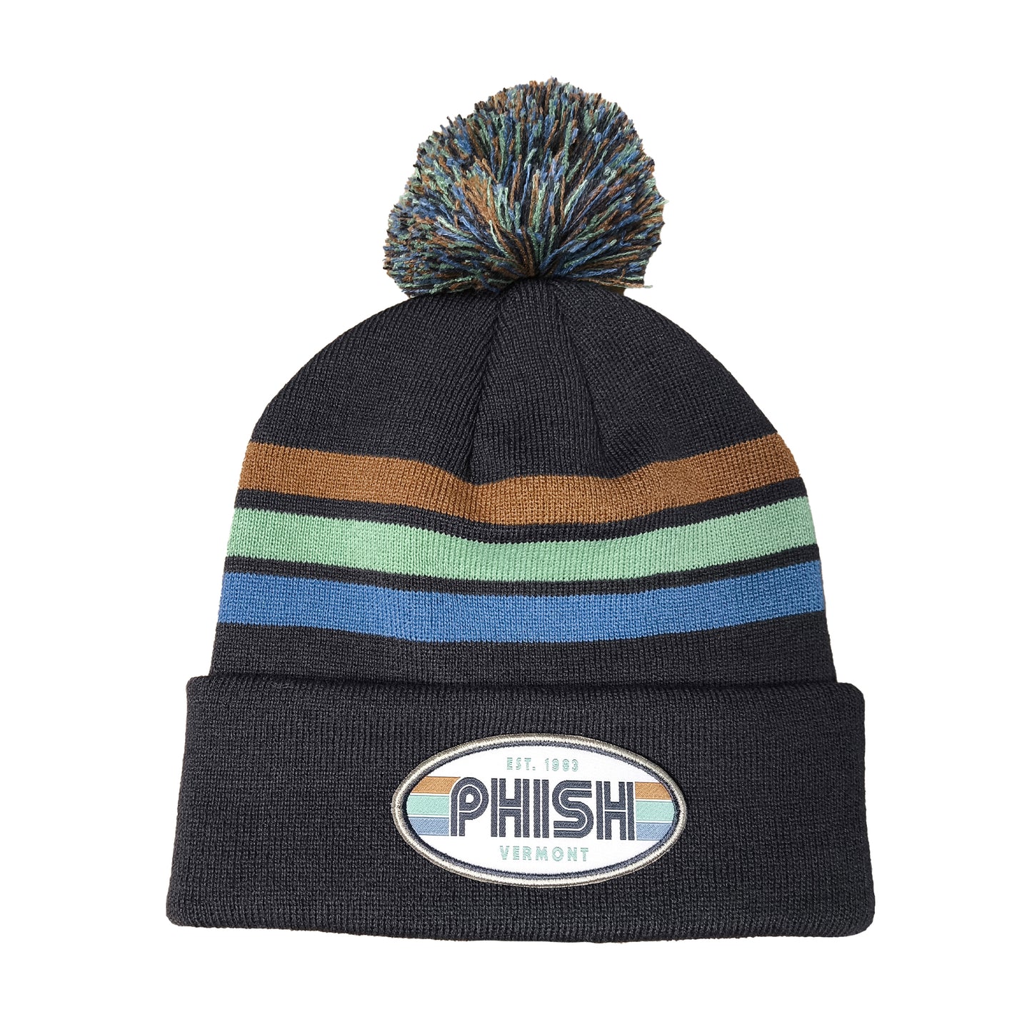 Retro Highway Striper Knit Pom Winter Hat