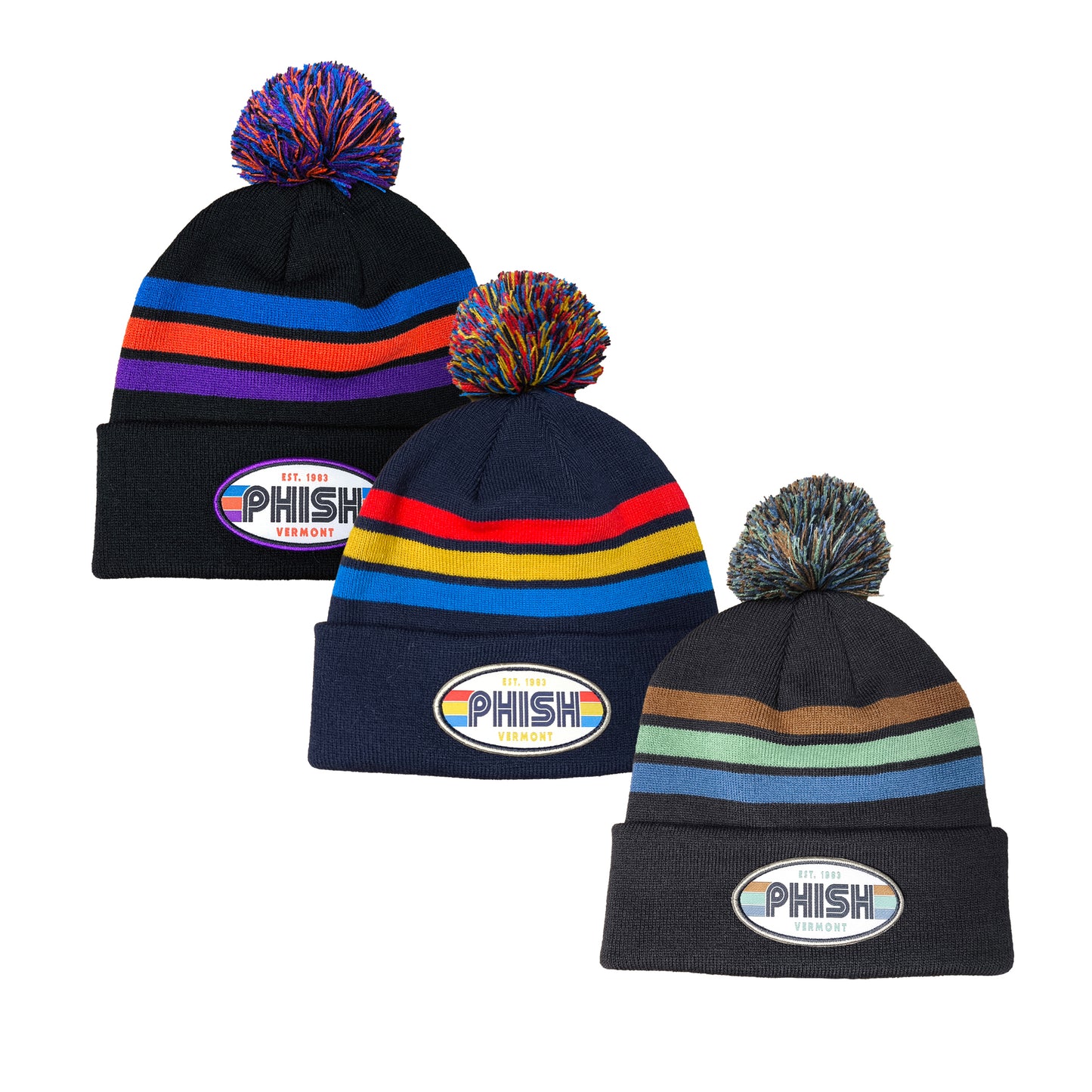 Retro Highway Striper Knit Pom Winter Hat