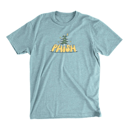 Light blue t-shirt with 'PHISH' graphic design on a white background