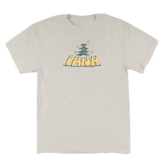 Beige t-shirt with 'Phish' logo featuring a tree on a white background
